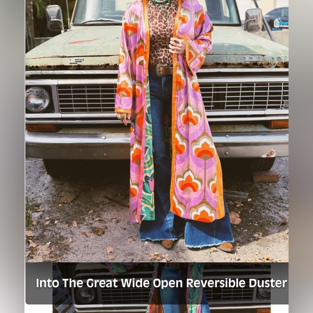 Lil Bee’s Bohemian Into the Great Wide Open Reversible Kimono Duster L/XL - Picture 10 of 12